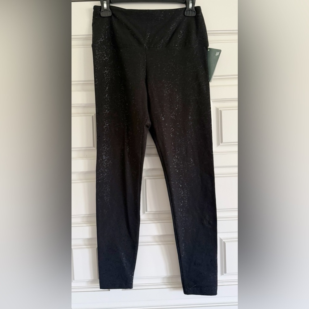 Lysse Black Shine Leggings Metallic Speckled High Rise Size Medium